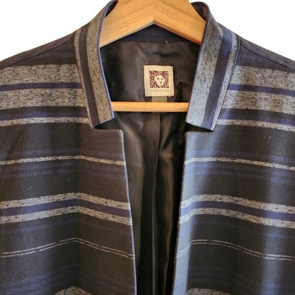 Anne Klein Blue Gray Black Striped Three-Quarter Sleeve Jacket Size Medium - Picture 4 of 7